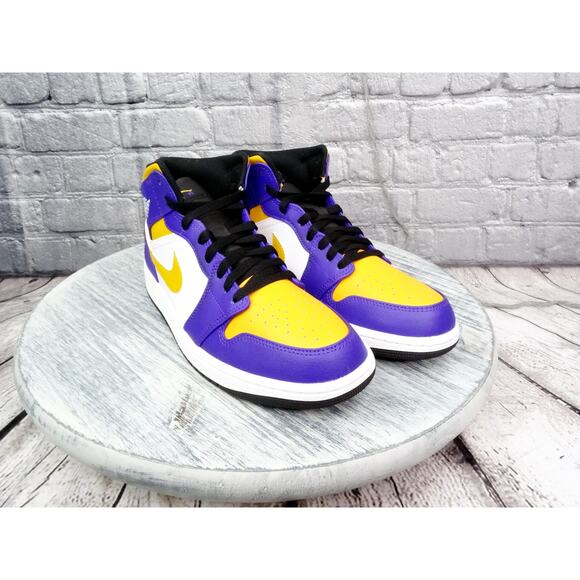 Nike Air Jordan 1 Mid "Lakers" Dark Concord/Taxi-White-Black	Men 9.5	New OG Box - Picture 4 of 14